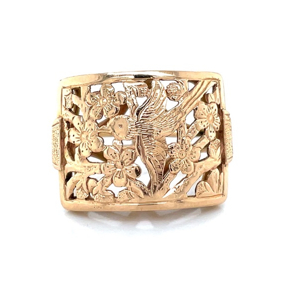 Ming’s Hawaii Bird on a Plum Blossom Tree Cutout 14K Square Ring - Picture 9 of 11
